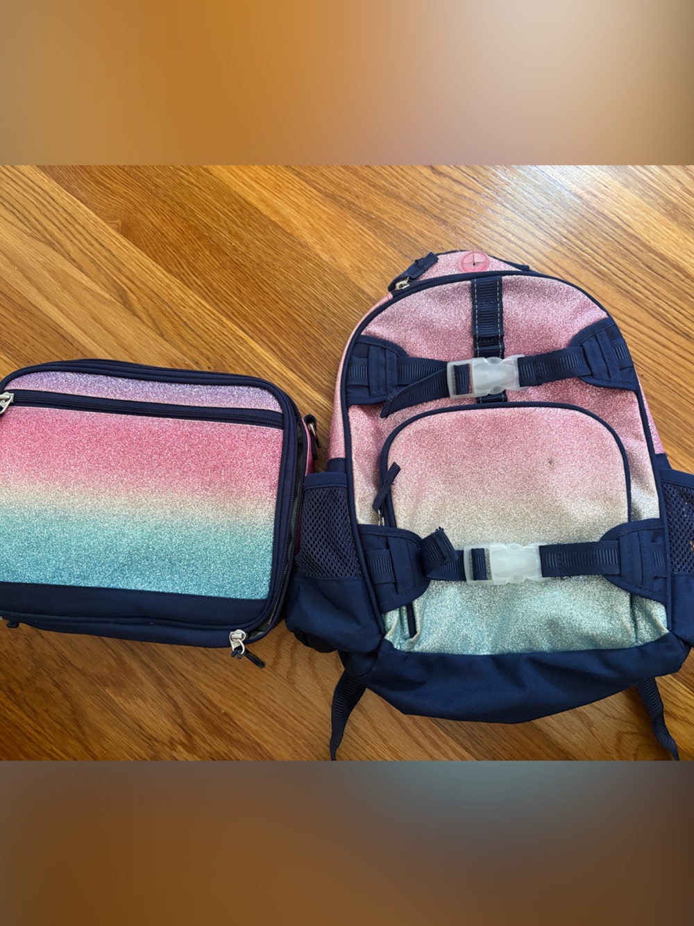 Pottery Barn Kids Glitter Ombre Backpack & Lunch Bag - Pink, Blue